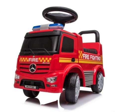 Pojazd jeździk dla dziecka na roczek, pchacz Mercedes Antos straż pożarna dźwięki czerwony