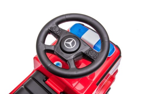 Pojazd jeździk dla dziecka na roczek, pchacz Mercedes Antos straż pożarna dźwięki czerwony