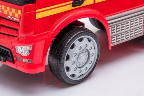 Pojazd jeździk dla dziecka na roczek, pchacz Mercedes Antos straż pożarna dźwięki czerwony