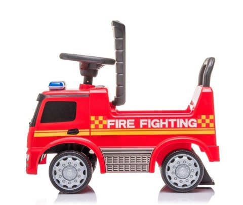 Pojazd jeździk dla dziecka na roczek, pchacz Mercedes Antos straż pożarna dźwięki czerwony
