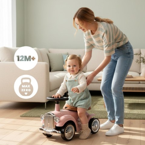 Jeździk RETRO, chodzik, pchacz - pudrowy róż