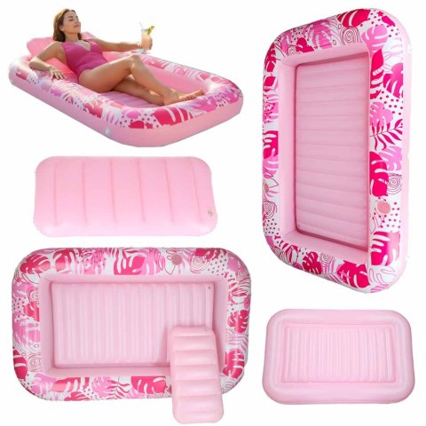 Materac dmuchany do pływania, leżak do opalania z poduszką różowy