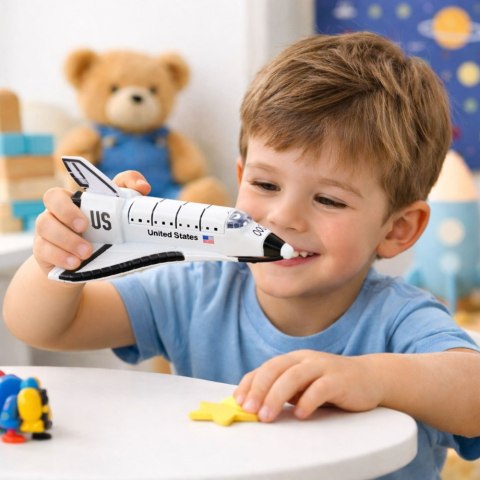 Statek Kosmiczny Metalowy Napęd Pull-Back Otwierany Biały