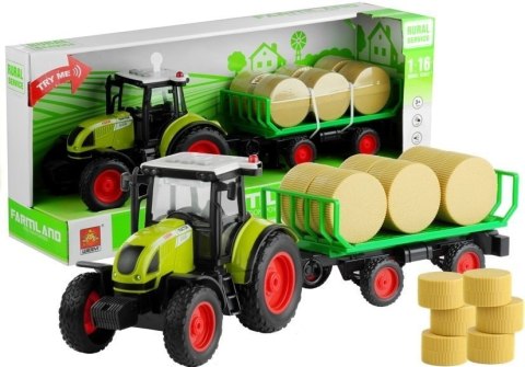Traktor Farmerski Rolniczy Przyczepa Bale Siana Zielony 1:16
