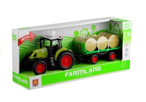Traktor Farmerski Rolniczy Przyczepa Bale Siana Zielony 1:16