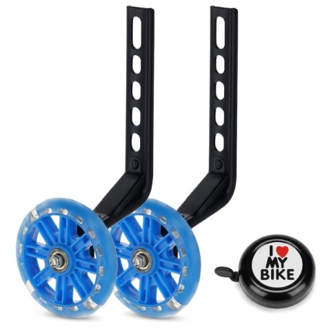 Zestaw kółka boczne diody LED podporowe z ramionami uniwersalne do roweru 12- 20 cali/regulowane 2szt + dzwonek + klucz montażow