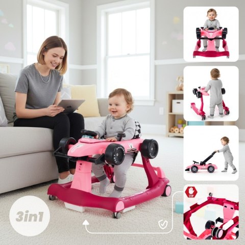 Chodzik, jeździk, pchacz WYŚCIGÓWKA FORMUŁA 1, 3w1 - różowy