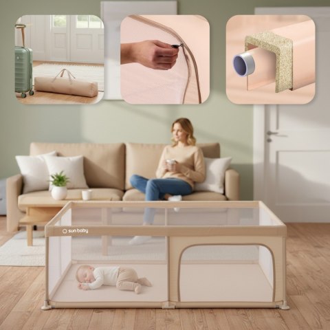 Kojec dla dziecka łóżeczko DUŻY PLAC ZABAW 150 x 200 x 68 cm - beżowy