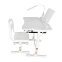 Biurko dziecięce szkolne regulowane krzesło lampka LED USB białe