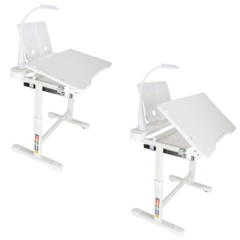 Biurko dziecięce szkolne regulowane krzesło lampka LED USB białe