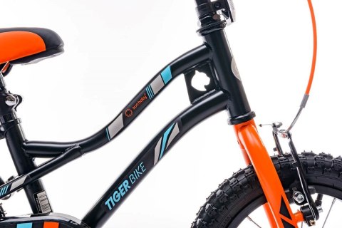 Rower 12 cali Tiger Bike z pchaczem - czarny & pomarańczow & turkusowy