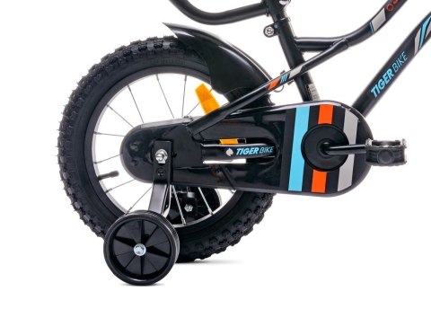 Rower 14 cali Tiger Bike z pchaczem - czarny & pomarańczowy & turkusowy
