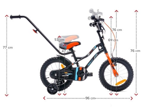 Rower 14 cali Tiger Bike z pchaczem - czarny & pomarańczowy & turkusowy