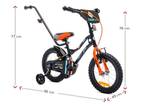 Rower 14 cali Tiger Bike z pchaczem - czarny & pomarańczowy & turkusowy