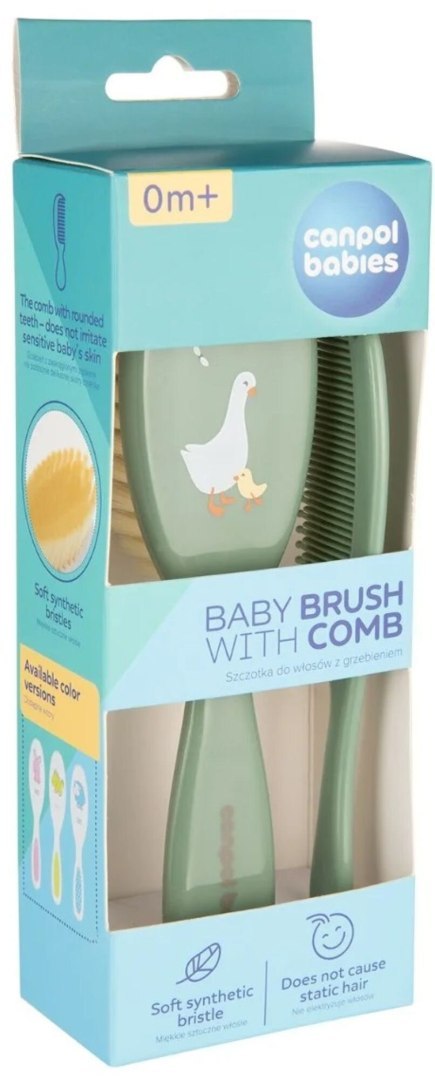 CANPOL 2/417_gre2 Szczotka i grzebień dla niemowląt z miękkim włosiem Goose
