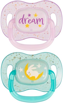 CANPOL 34/943 Smoczek uspokajający silikonowy 6-18m symetryczny NightGlow 2 szt róż