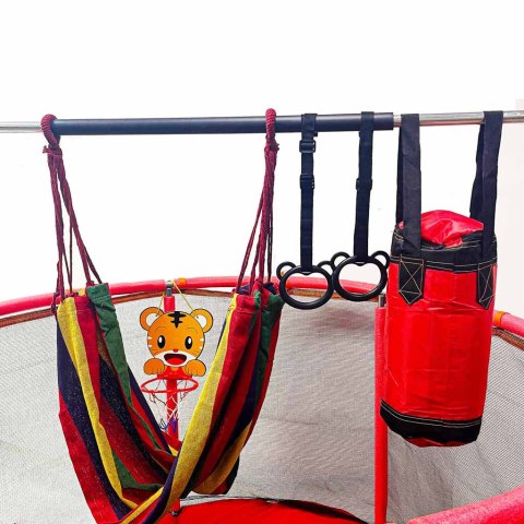 Trampolina dla dzieci ogrodowa siatka piłki koszykówka 150cm czerwona