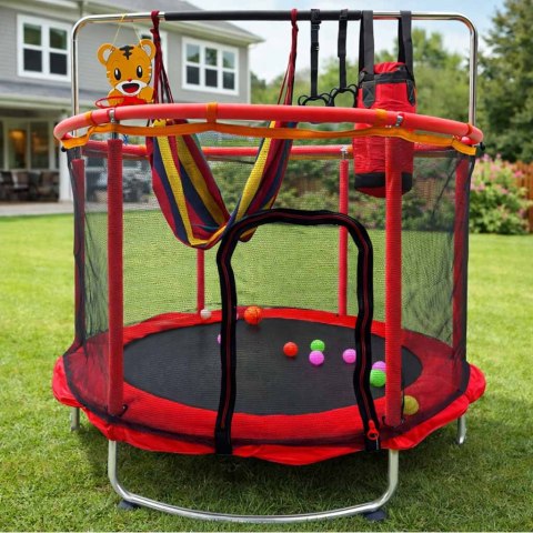 Trampolina dla dzieci ogrodowa siatka piłki koszykówka 150cm czerwona