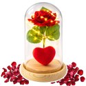 Wieczna Róża w Kopule z Oświetleniem LED Czerwona z Serduszkiem 14x8cm