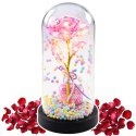 Wieczna Róża w Kopule z Oświetleniem LED Różowa z Serduszkiem i Kuleczkami