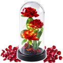 Wieczne 3 Róże w Kopule z Oświetleniem LED i Płatkami Róż Czerwone 21x11cm