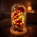 Wieczne Róże W Szklanej Kopule Oświetlenie LED Czerwone 21,5 x 11 cm