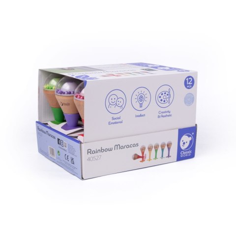 CLASSIC WORLD Grzechotka 2w1 Drewniany Instrument Tęczowy Marakas 1 szt.