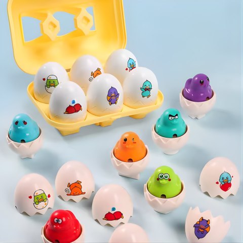 WOOPIE Układanka Sorter Montessori Dopasuj Kształty Zabawne Kurczaczki Jajka 6szt