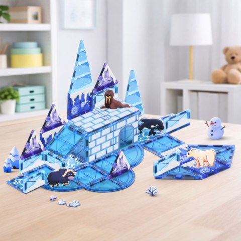 Klocki Magnetyczne Lodowa Kraina Figurki Zwierząt Niebieskie 44 el.