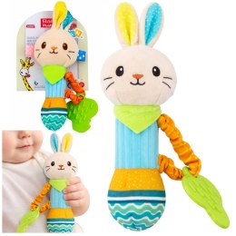 Pluszowa Grzechotka Zajączek Z Gryzakiem i Piszczałką Dla Niemowląt