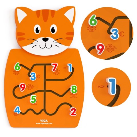 VIGA Drewniana Tablica Manipulacyjna Cyfry Kotek Certyfikat FSC Montessori