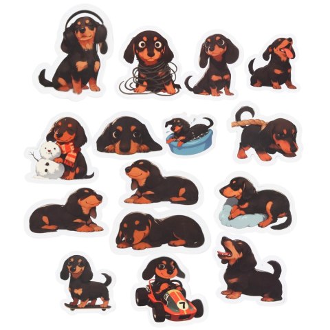 Zestaw Naklejki Z Jamnikami Do Ozdabiania Różne Motywy 54 szt.