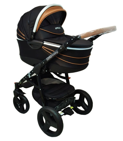 APRILIA 3w1 Coto Baby wózek wielofunkcyjny z fotelikiem 0m+ / black-brown eco (czarna rama)