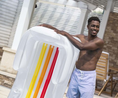 Bestway 43028 Dmuchany materac plażowy z oparciem i podłokietnikami Bialy 1.61m x 84cm