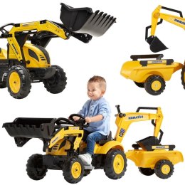 FALK Traktor na Pedały Komatsu z Łyżką Koparką i Przyczepą