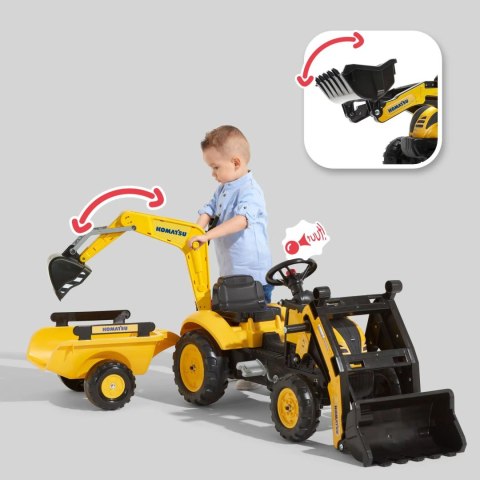 FALK Traktor na Pedały Komatsu z Łyżką Koparką i Przyczepą