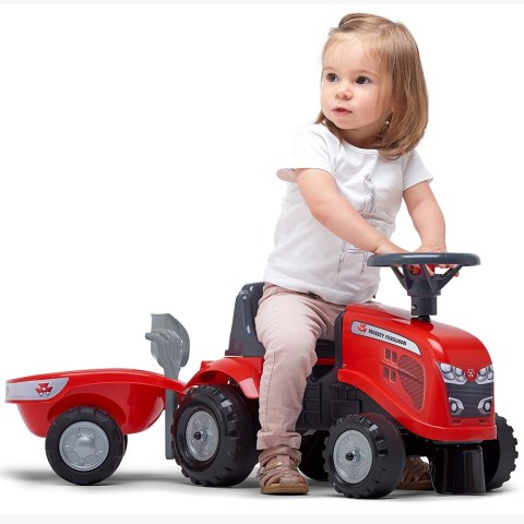 FALK Traktorek Baby Massey Ferguson Czerwony z Przyczepką + akc. od 1-3 lat