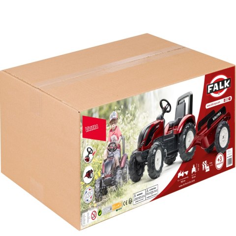 FALK Traktor na Pedały Valtra S4 Czerwony z Przyczepą 3-7 lat