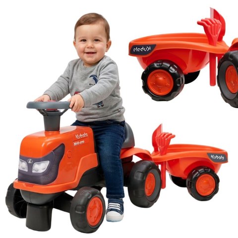 FALK Traktorek Kubota Pomarańczowy z Przyczepką Ciche Koła + akc.1-3 lata