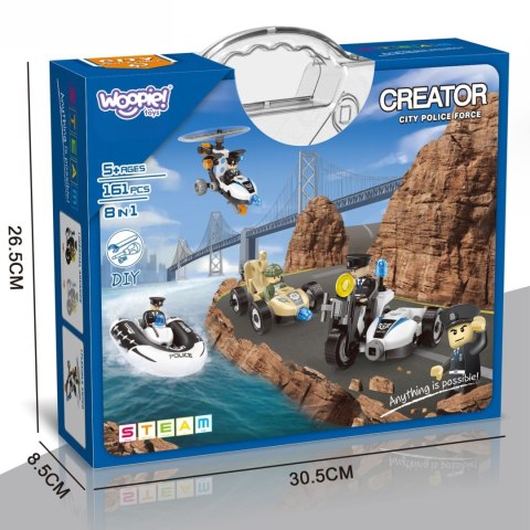 WOOPIE Klocki Konstrukcyjne Zbuduj Pojazdy Policyjne 8 Modeli STEAM - Zostań bohaterem miasta!