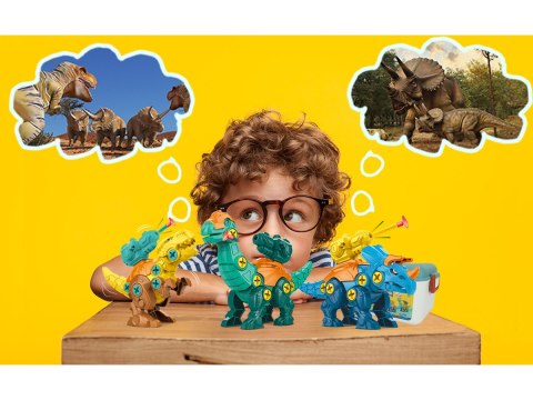 Klocki Konstrukcyjne DINOZAURY Do Skręcania I Rozkręcania Kuferek Wkrętarka Strzałki