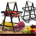 Kosz miska na owoce dwupoziomowy piętrowy metal drewno