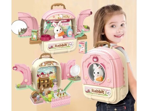 Królik w Plecaku Zabawka 3w1 Mini Farma Ogródek Plecak Domek Dla Lalek