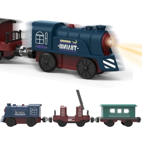 WOOPIE Elektryczna Kolejka Tor Retro Ciuchcia Lokomotywa + 2 Wagony - Zestaw 76 el.