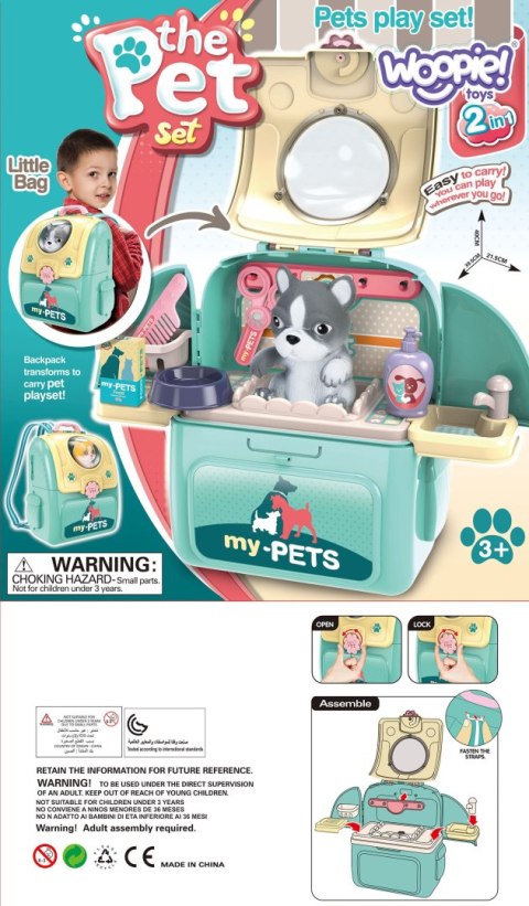 WOOPIE Pies Przenośny Salon Piękoności 2w1 w Plecaku Transporter