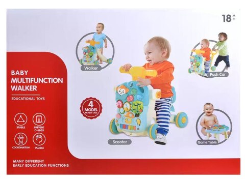 Wielofunkcyjny Interaktywny Jeździk Pchacz Chodzik Edukacyjny Stolik Grający 4w1 Różowy