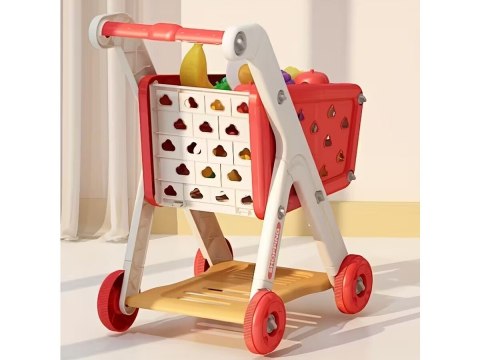 Wózek Na Zakupy CZERWONY Koszyk Sklepowy + Akcesoria Owoce Warzywa Supermarket