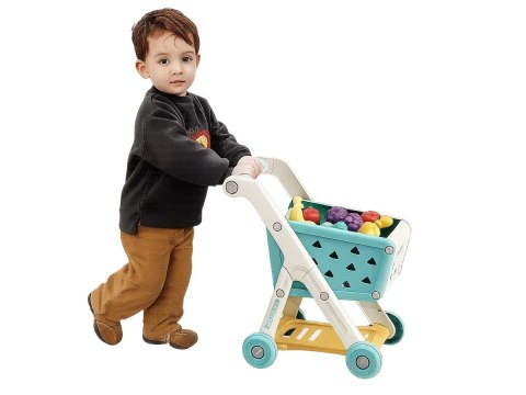 Wózek Na Zakupy NIEBIESKI Koszyk Sklepowy + Akcesoria Owoce Warzywa Supermarket