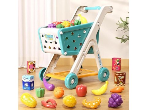 Wózek Na Zakupy NIEBIESKI Koszyk Sklepowy + Akcesoria Owoce Warzywa Supermarket