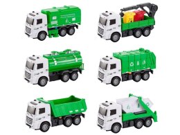 Zestaw 6 Pojazdów Ciężarowych Ciężarówka Tir Ciągnik Wywrotka Śmieciarka Beczkowóz